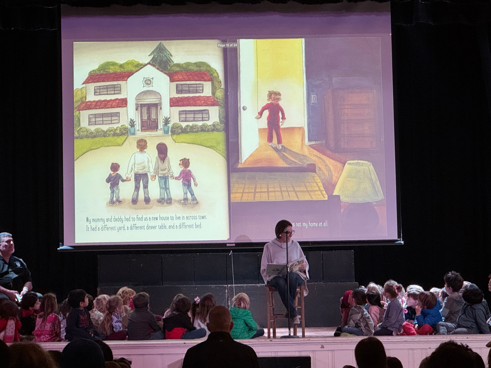 Carrie Barnes, the author of “Home: A Story of Resilience,” reads to students at Sierra Madre Elementary on Wednesday, Jan. 7, 2026. (Joshua Silla, correspondent)
