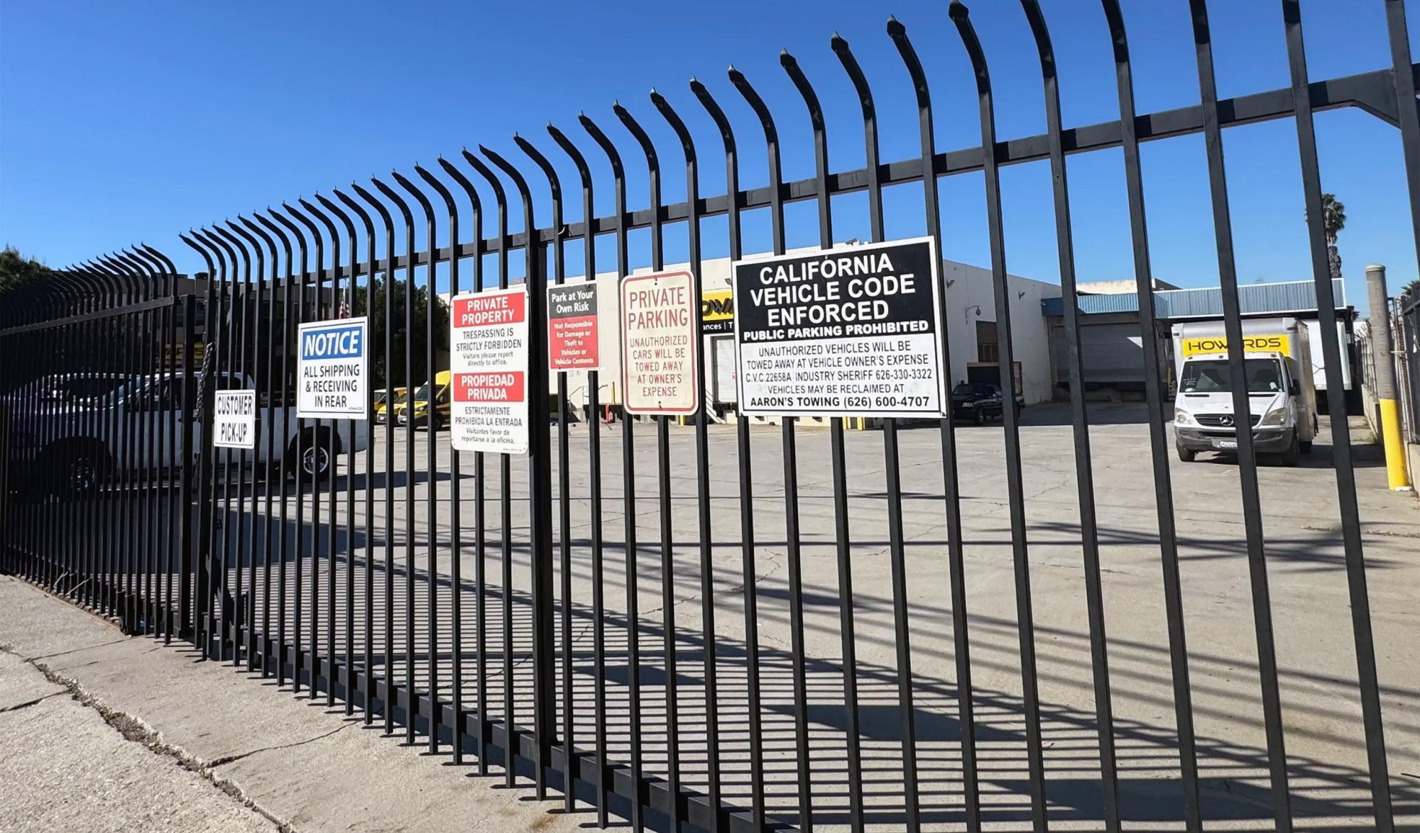 Howard’s Appliance is expected to file for bankruptcy protection in Los Angeles on Tuesday, Dec. 9, blaming tariffs and declines in consumer spending, a bankruptcy lawyer representing the firm told the Southern California News Group. Seen here, a gate remains locked Monday, Dec. 8 in front of the company warehouse and headquarters along North Baldwin Avenue in City of Industry. (Photo by Pat Maio, Southern California News Group)
