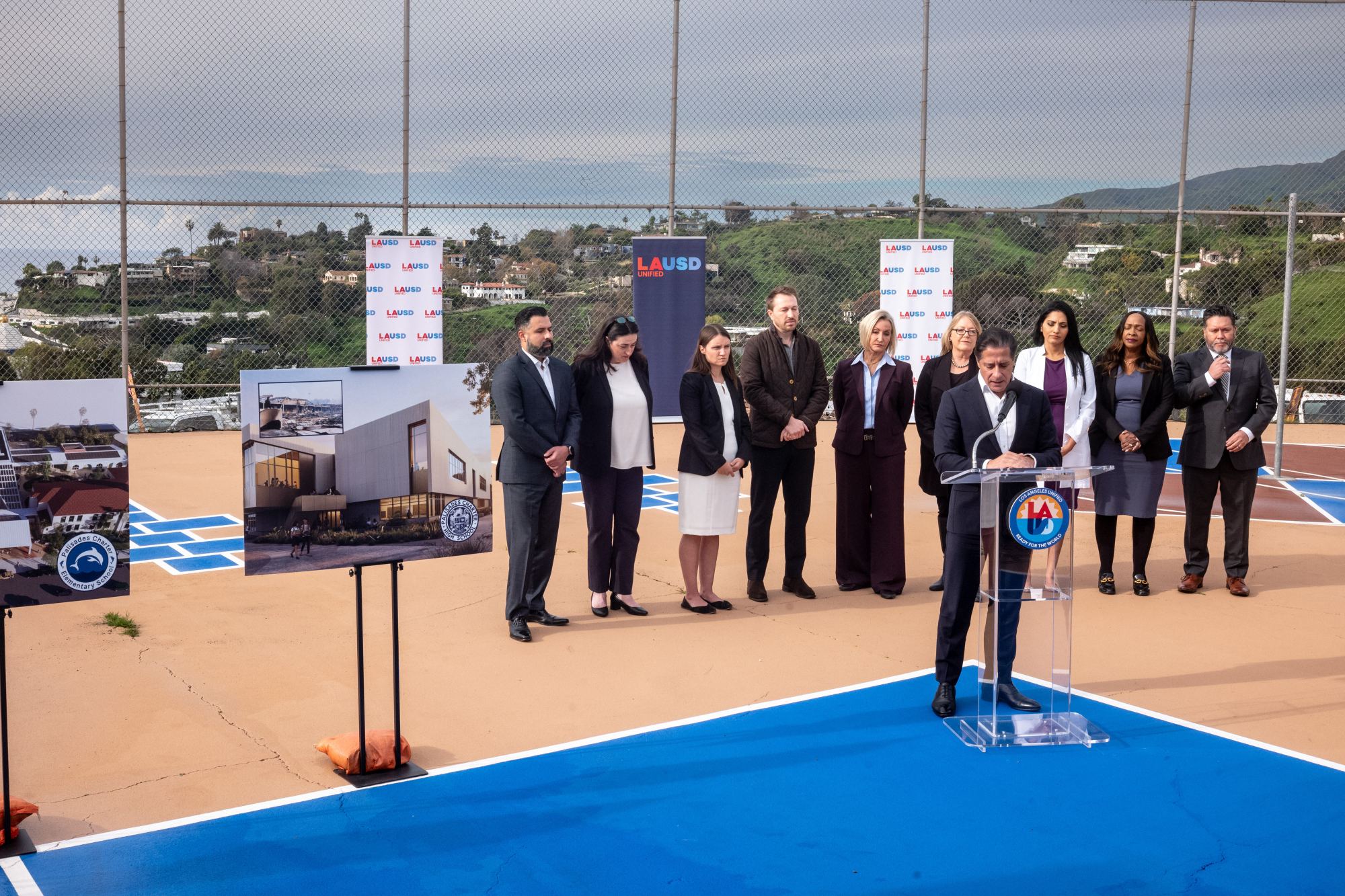 Alberto Carvalho, LAUSD Superintendent, speaks at Marquez elementary school in Pacific Palisades on Tuesday, January 6, 2026.  The LAUSD held a press conference to update the progress on school campuses damaged by the Palisades fire.  (Photo by David Crane, Los Angeles Daily News/SCNG)
