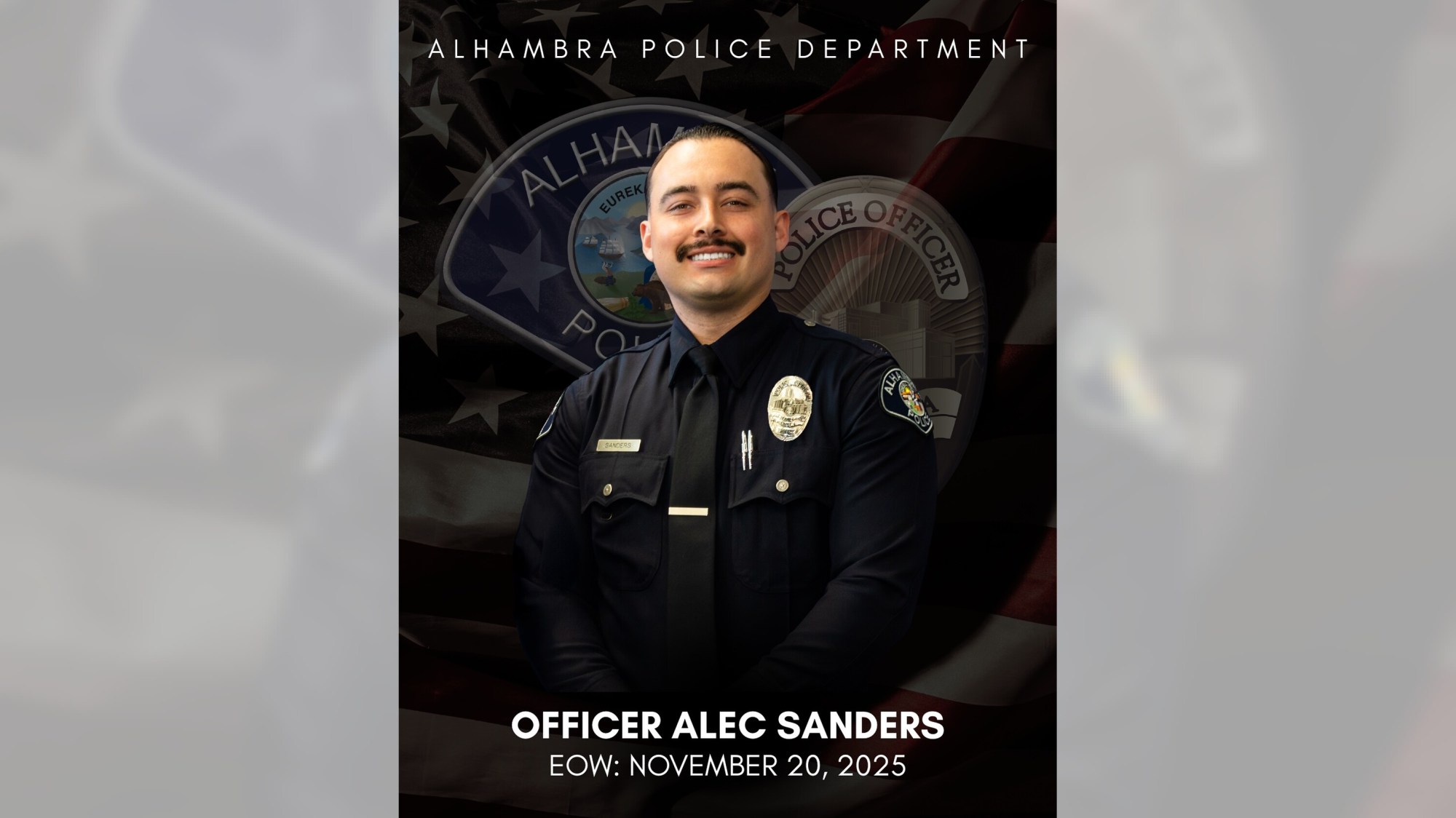 PAS-L-VIGIL-1125-16x9-1 Officer Alec Sanders, 28, was killed in a Nov. 20 crash in Alhambra. (Photo courtesy of the Alhambra Police Department)
